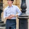 Áo Sơ Mi Kẻ Xanh 7 Cổ Hidden Button Down - Ảnh 5
