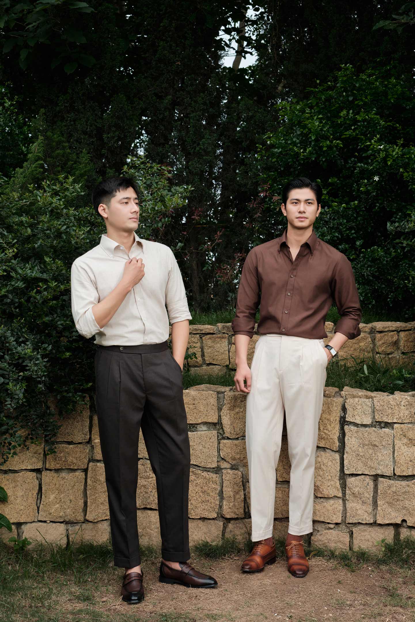 Sơ mi be hongkong cổ button down