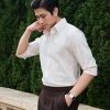 Sơ mi kẻ be seesucker cổ button down cao cấp