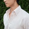 Sơ mi kẻ be seesucker cổ button down cao cấp