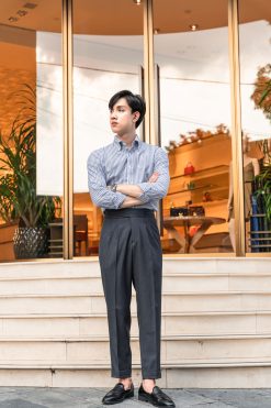 Quần âu ghi tối dark grey gurkha cạp cao