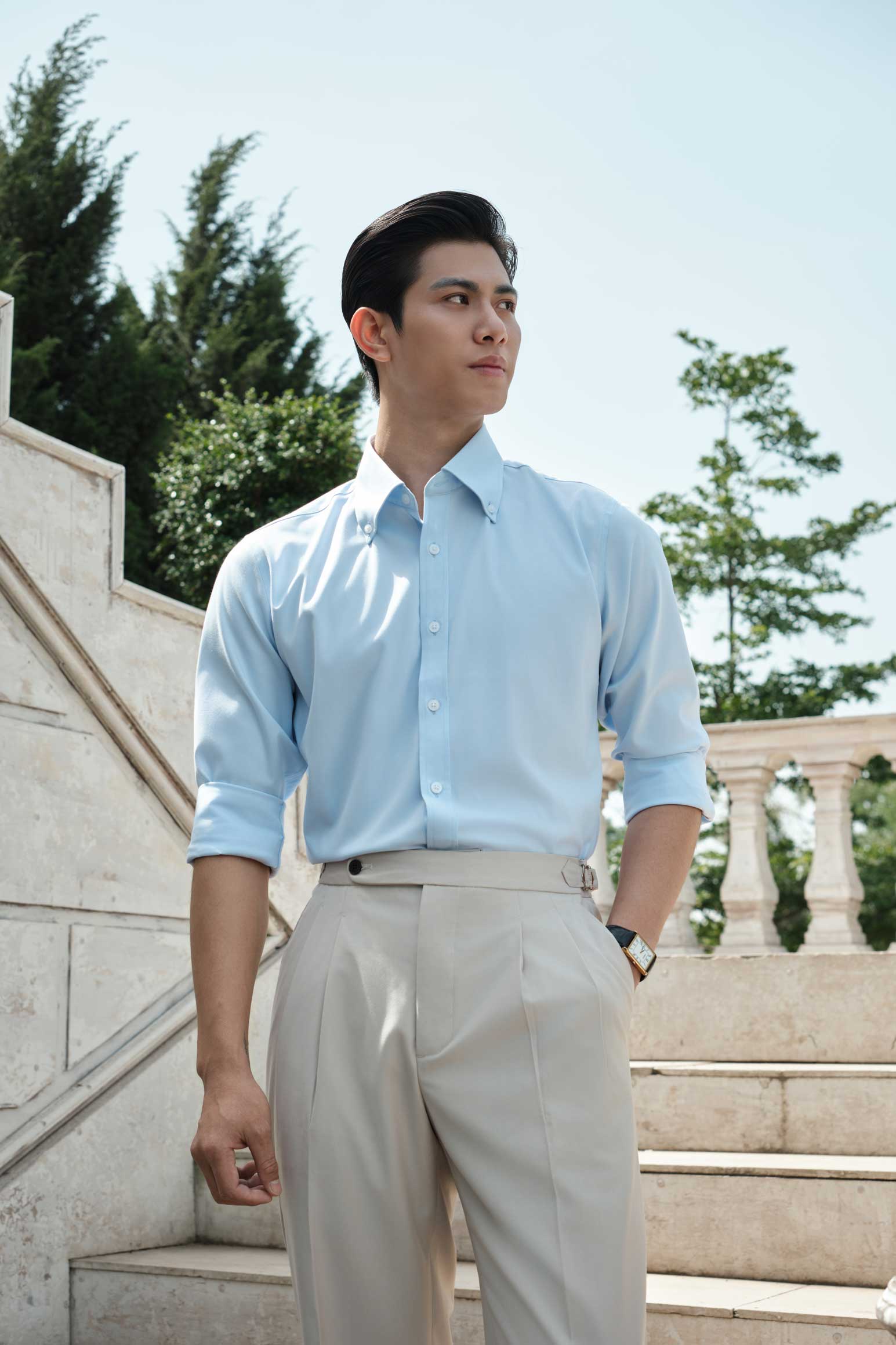 Áo Sơ Mi Baby Blue Cổ Button Down - Ảnh 4